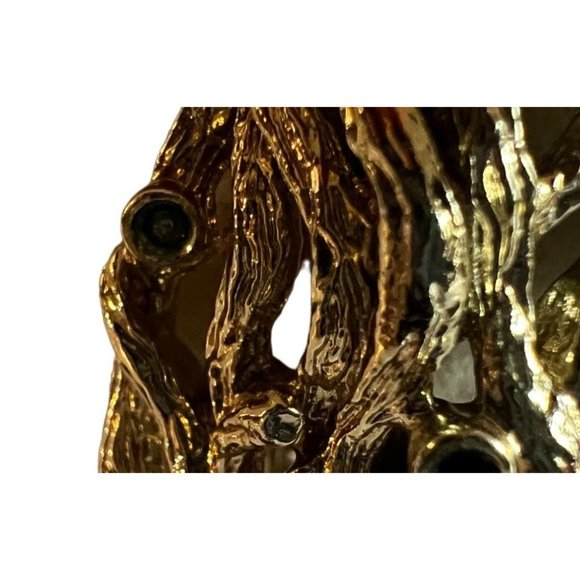 Vintage Coro Gold Tone Rhinestones Nugget Clip On Earrings - Picture 12 of 12